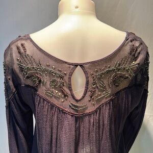 Free People Embroidered Navy Blue Women's Top